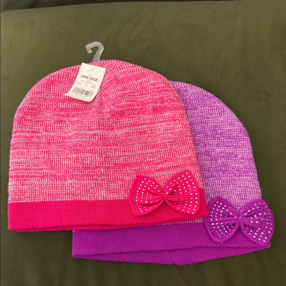 Target Pink and Purple Kids Beanie Set with Bows